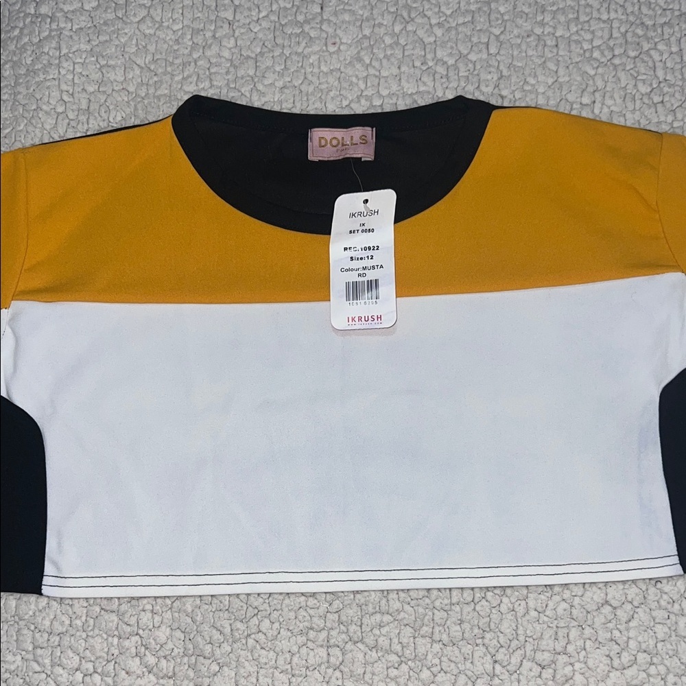 Dollcake Mustard and White Colorblock Crop Top